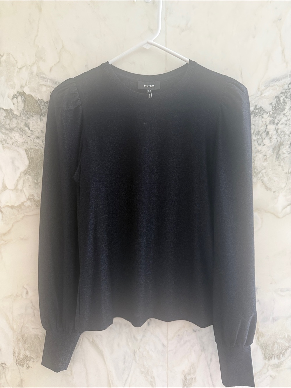 ME+EM Black Long-Sleeve Puff Shoulder Top